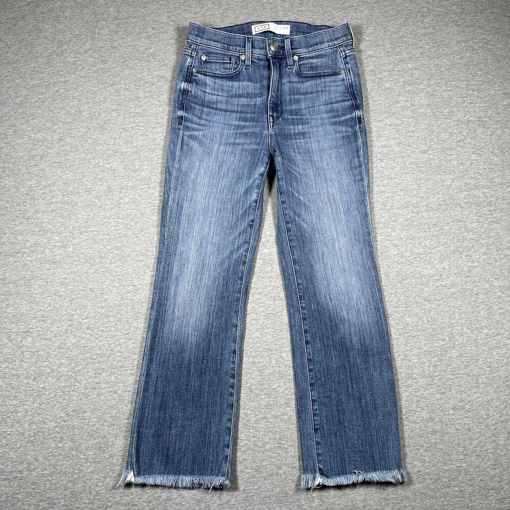 Ayr The Pop Jeans Womens 27 Blue Cropped Straight Frayed Hem Denim Fringe USA